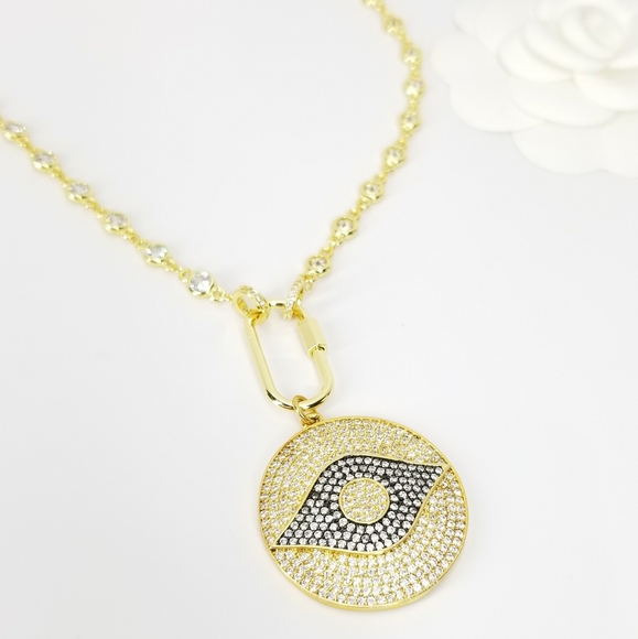 SueSue Jewelry - NWT Pave CZ Evil Eye 18K Gold Plated CZ Chain